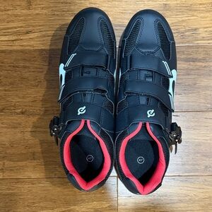 Peloton Black Cycling Shoes with Red Collar and White Accents